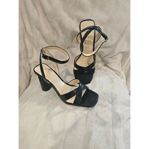 Jessica Simpson Black Patent Criss Cross Ankle Strap Block Heel Sandals